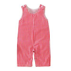 Red Gingham Romper Third Birthday Picnic Clothes Red Plaid Outfit Longall